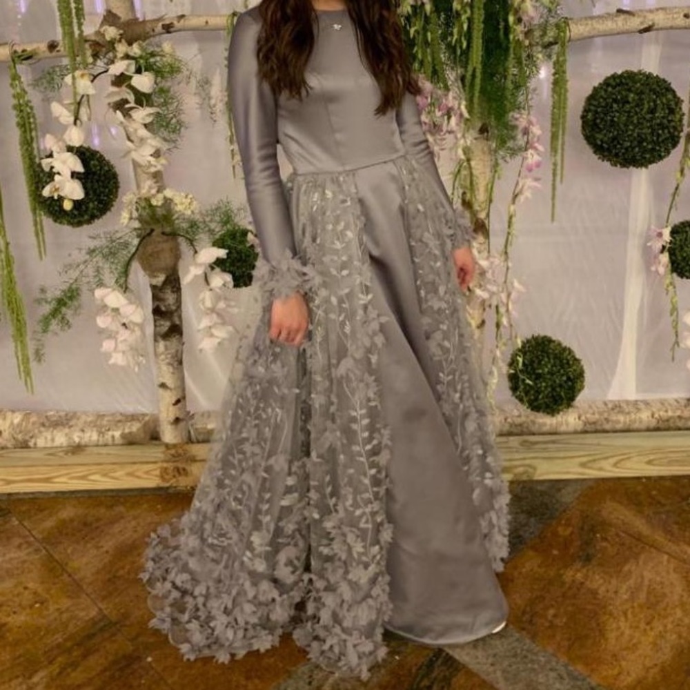 Custom Made Modest Grey/ Silver Gown